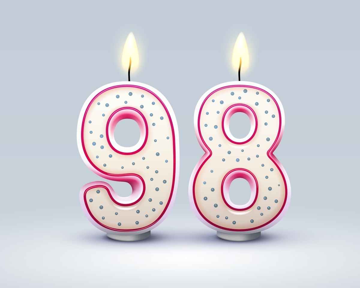 美國98歲男子格里爾（Joe Grier）仍每周工作7天。圖為代表98歲生日的蠟燭。（Shutterstock）