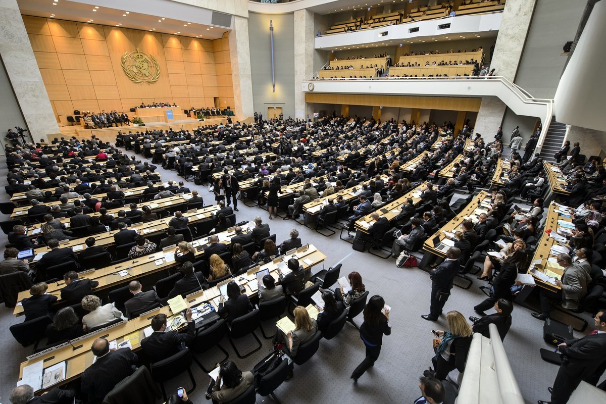 第75屆世界衛生大會（WHA）即將於2022年5月22日至28日在瑞士日內瓦舉行。圖為WHA示意圖。 （FABRICE COFFRINI/AFP）