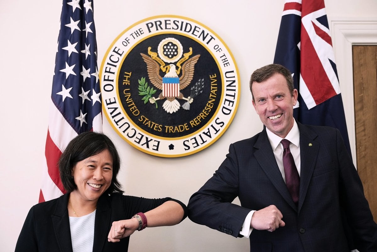 圖為美國貿易代表戴琪（左）和澳洲貿易部長泰安（右）。（美國貿易代表辦公室推特）
