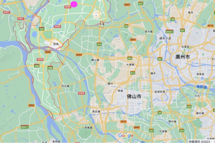 2023年3月29日，廣東佛山三水區發生地震。（Google地圖）