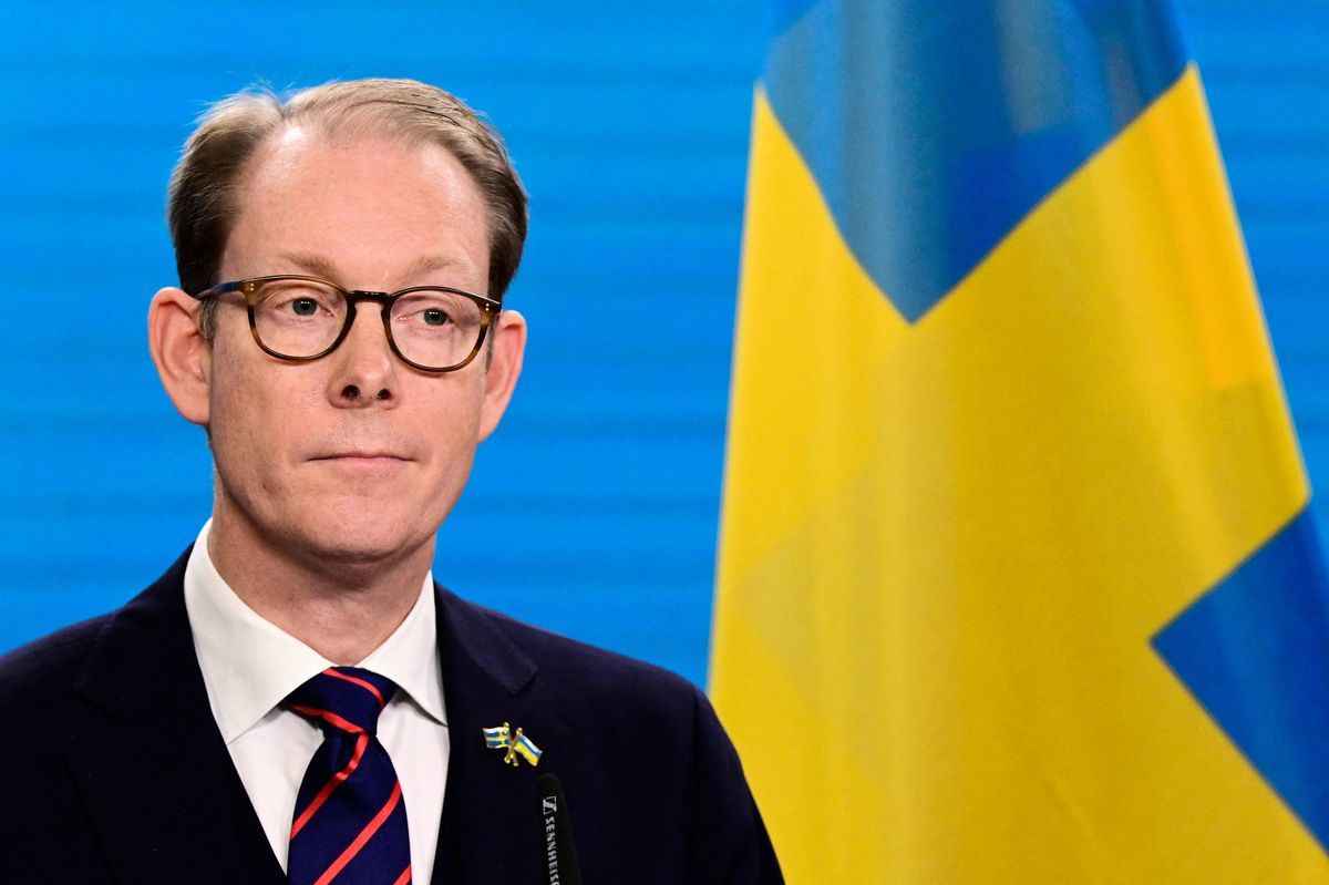 2022年11月10日，瑞典外交部長Tobias Billström在柏林外交部與德國外交部長舉行的聯合新聞發布會上。（John MacDougall/AFP via Getty Images）