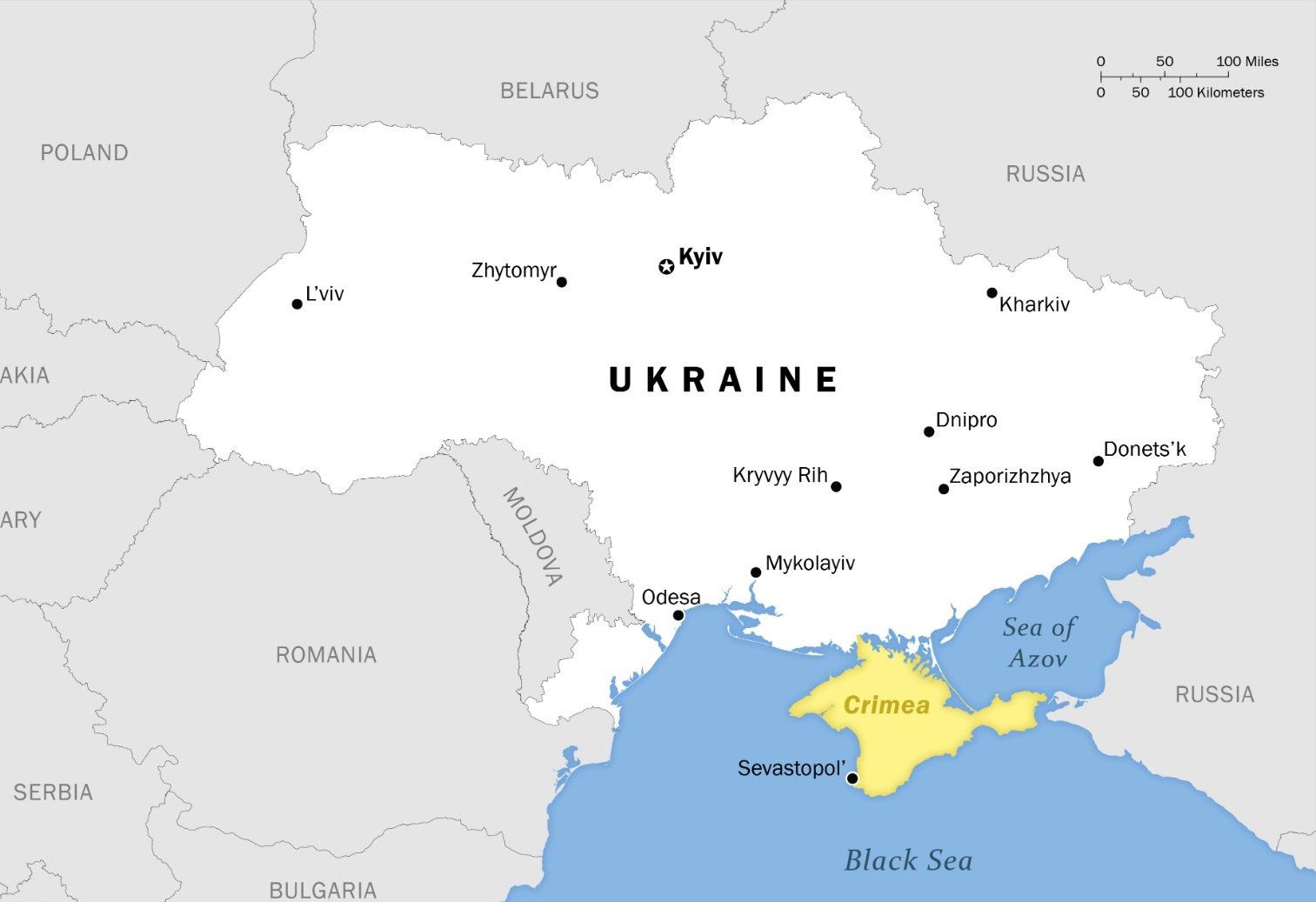 圖為示意圖。俄羅斯2014年吞併克里米亞（標註黃色）。（烏克蘭國防部）
