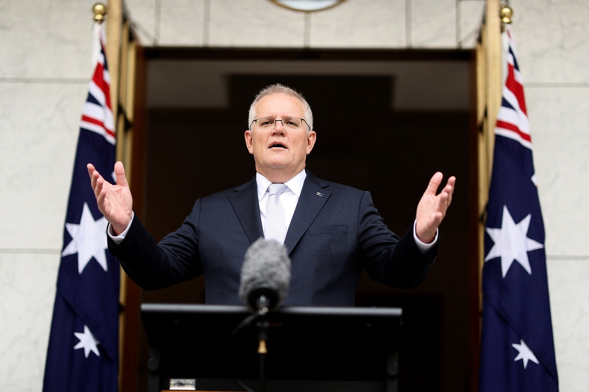 澳洲總理莫里森2月20日宣布重新開邊境。圖為莫里森資料照。（STRINGER/NO BYELINE/AFP via Getty Images）