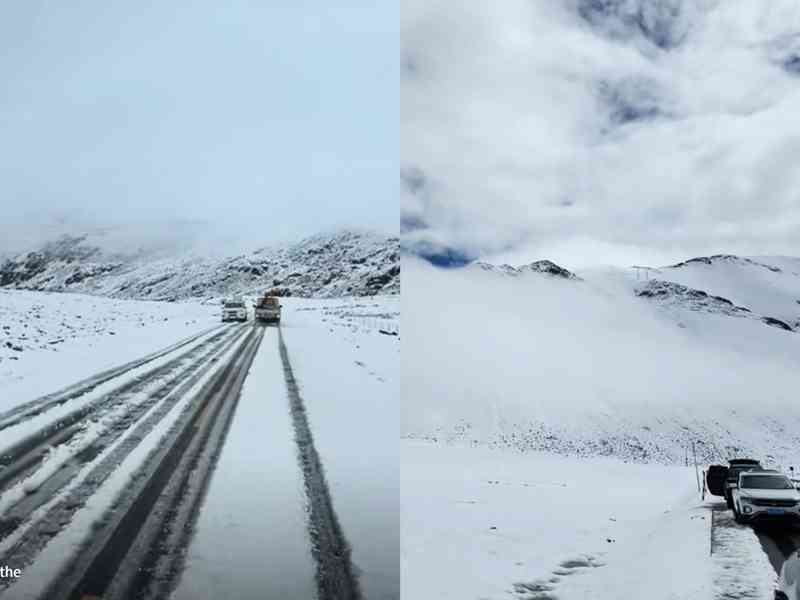 十一長假首日中國多地突降大雪 上百輛車被困
