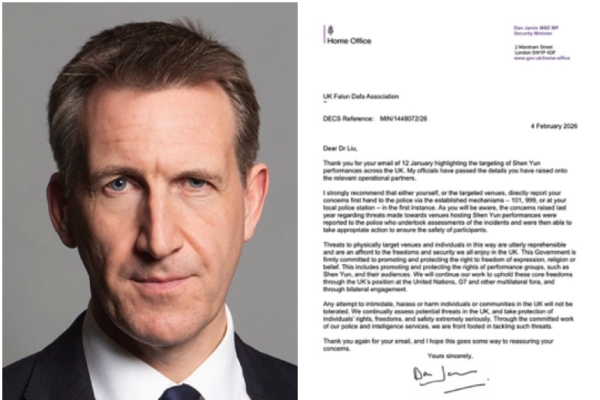 英國安全事務部長：威脅神韻的行為極其惡劣