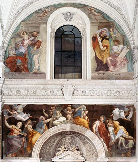 拉斐爾，《女先知和預言家》（Sibyls and Prophets），約1514年作，濕壁畫，繪於羅馬和平之后堂。（公有領域）