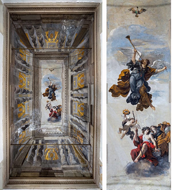 弗朗切斯科．巴貝里（Francesco Barbieri），綽號格爾奇諾（Guercino）創作的天花板壁畫作品《菲墨女神》（Fama）。（HSH Princess Rita Boncompagni Ludovisi提供）