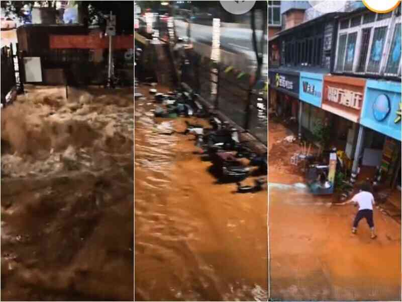 深圳一小區水管爆裂 急流成河 多家商舖被淹