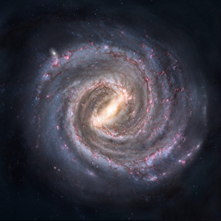 美麗的銀河系蘊涵無窮奧秘，其佛家卐字符外形令人浮想聯翩。（維基百科）