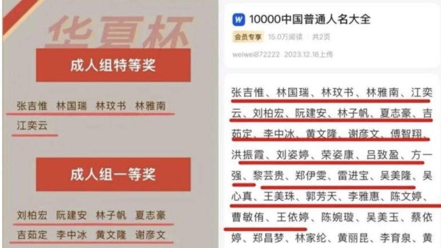 大陸造假成風 政府招標評審名單照搬人名大全