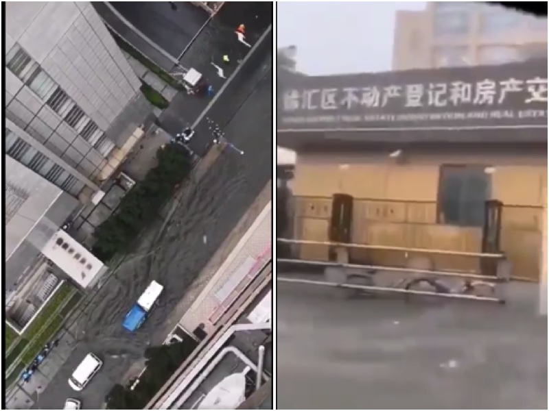 上海降暴雨 市民：如消防車水龍頭般噴射