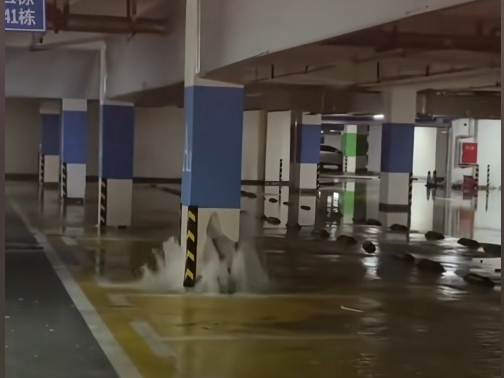 成都小區地下車庫承重柱湧水 引發業主恐慌