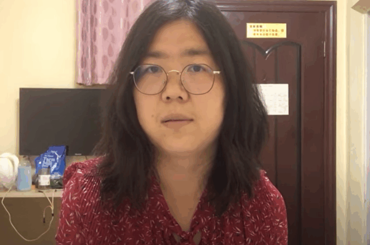 中國公民記者張展在獄中絕食抗議，生命出現危險，她的哥哥申請保外就醫。（視頻截圖）