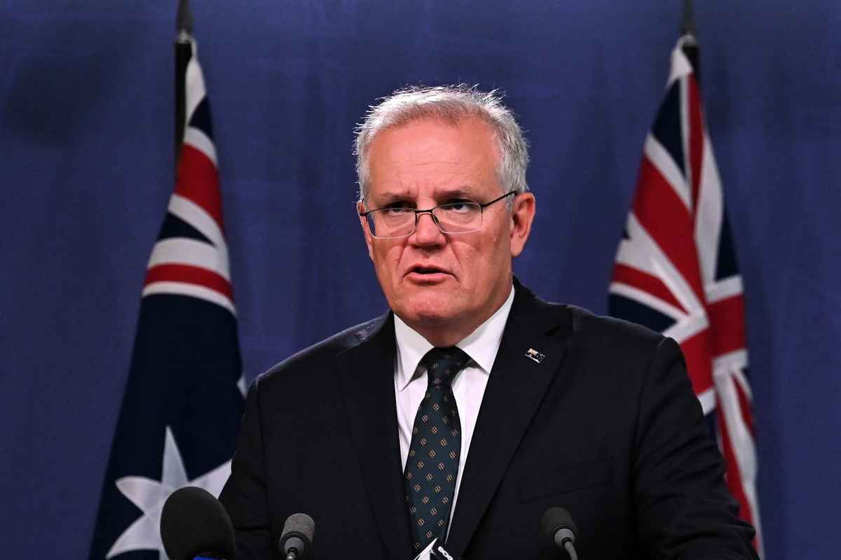 2022年2月24日，澳洲總理莫里森宣布對俄羅斯的制裁進入第二階段。（Steven Saphore/AFP via Getty Images）