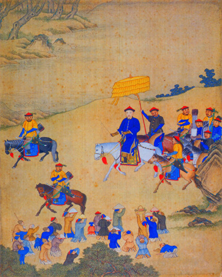 康熙帝出巡圖（清宮廷畫師繪，北京故宮博物院藏）。（公有領域）