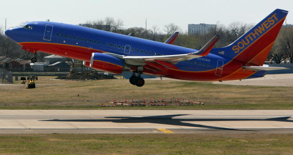 德州達拉斯機場的西南航空公司（Southwest Airlines）飛機。（Rick Gershon/Getty Images）