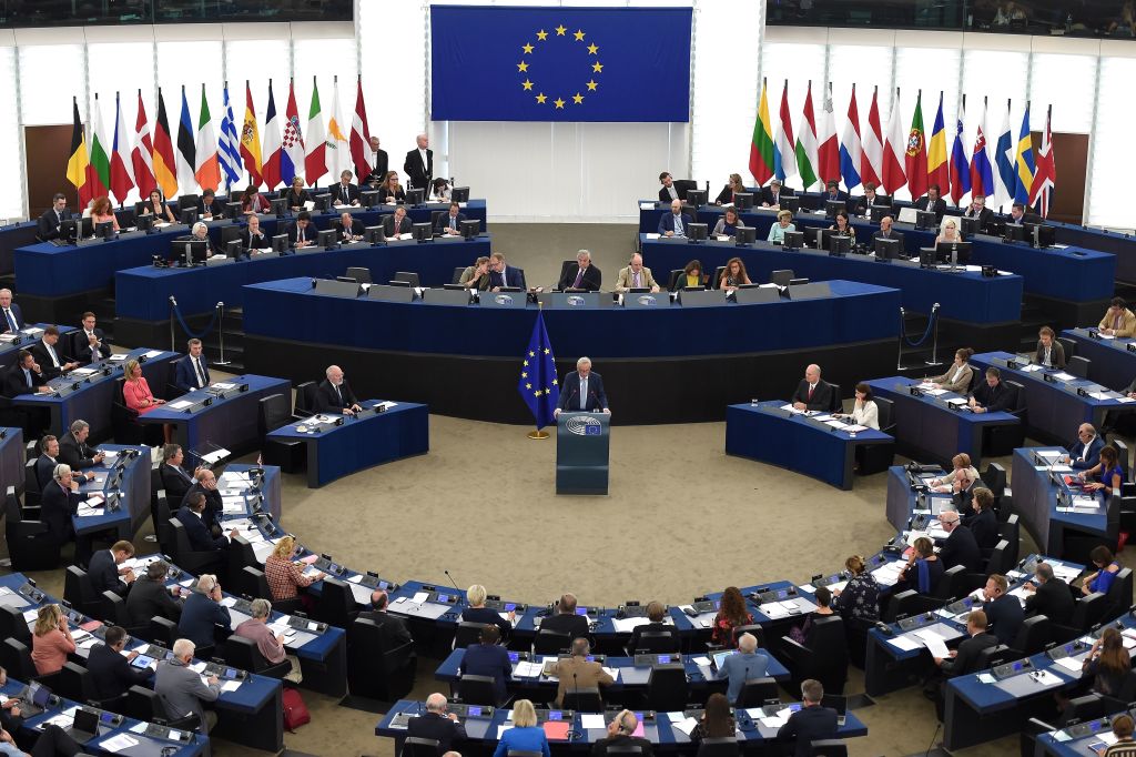 歐洲議會在法國斯特拉斯堡舉行全體會議。（FREDERICK FLORIN/AFP/Getty Images）