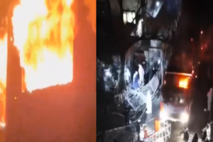 傳四川宜賓發生火災 消防車被封控鐵皮卡住