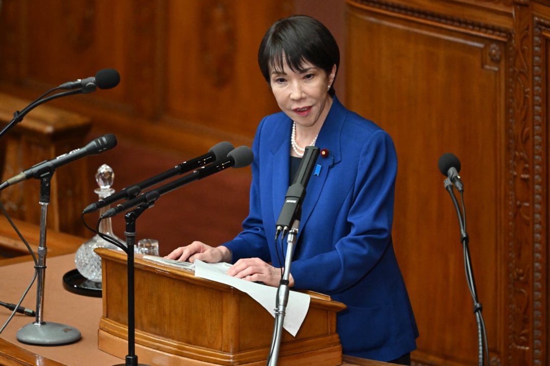 2025年10月24日,日本新任首相高市早苗在國會發表施政演說。 (KAZUHIRO NOGI/AFP via Getty Images)