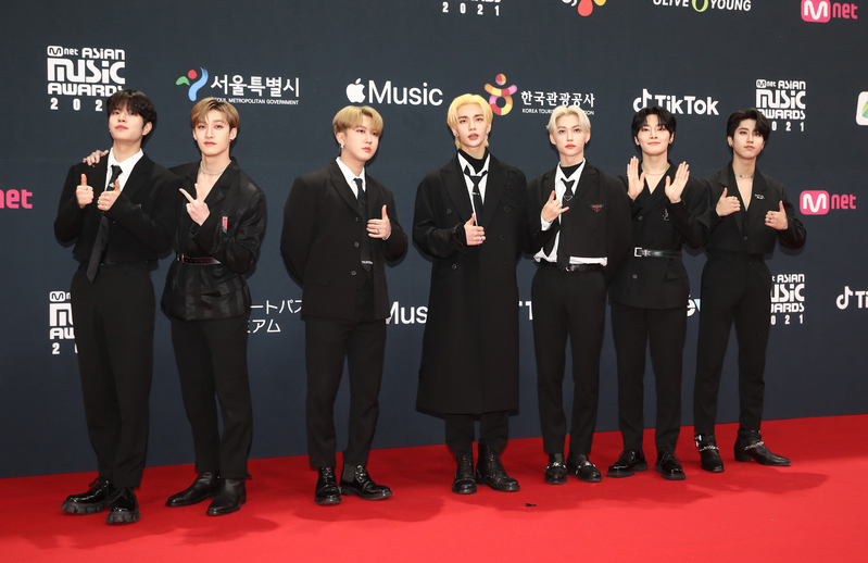 南韓人氣男團Stray Kids出席2021 Mnet Asian Music Awards（MAMA）頒獎典禮資料圖片。（Chung Sung-Jun/Getty Images）