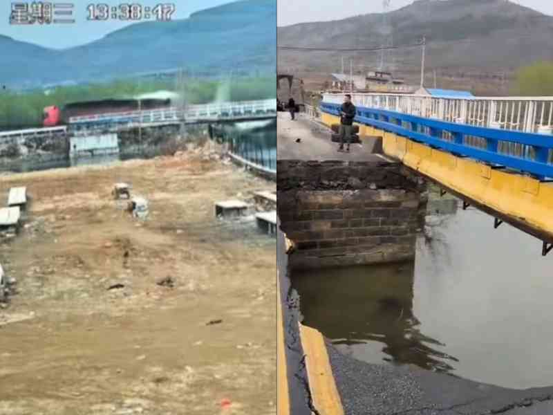 山東臨沂一大貨車壓塌橋面 致1人受傷