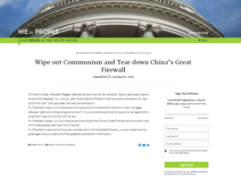 華人白宮請願書：消滅共產主義摧毀中共防火牆