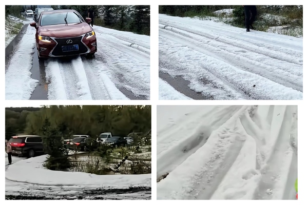 山西寧武縣突降冰雹 蘆芽山景區路面如積雪