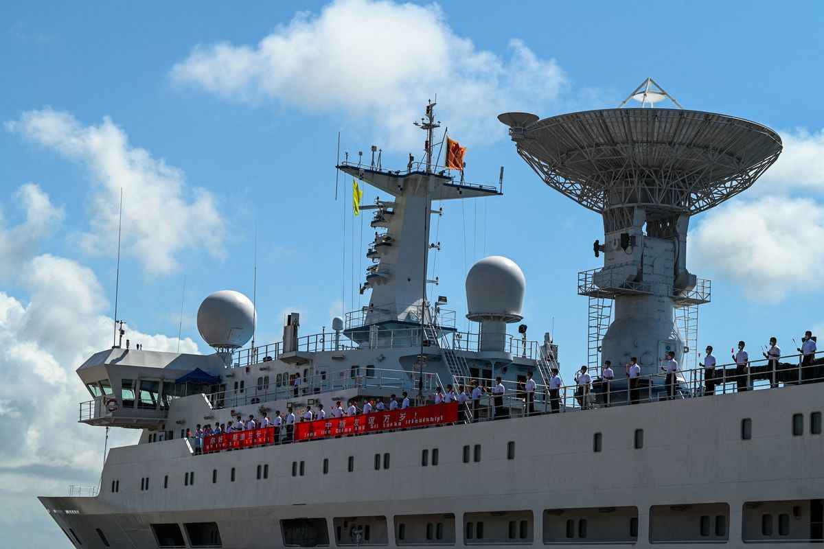 2022年8月16日，中共測量船「遠望5號」抵達漢班托塔港，這引起了印度和美國的安全擔憂。 （ISHARA S. KODIKARA/AFP via Getty Images）