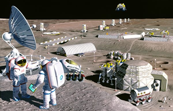 人類未來移居月球的藝術假想圖。（NASA/SAIC/Pat Rawlings）