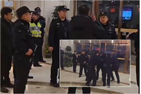 中國維權律師陳科雲拒酒店無理要求 反被警方帶離