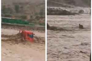甘肅突降暴雨 多人車上躲雨被山洪沖走（有片）
