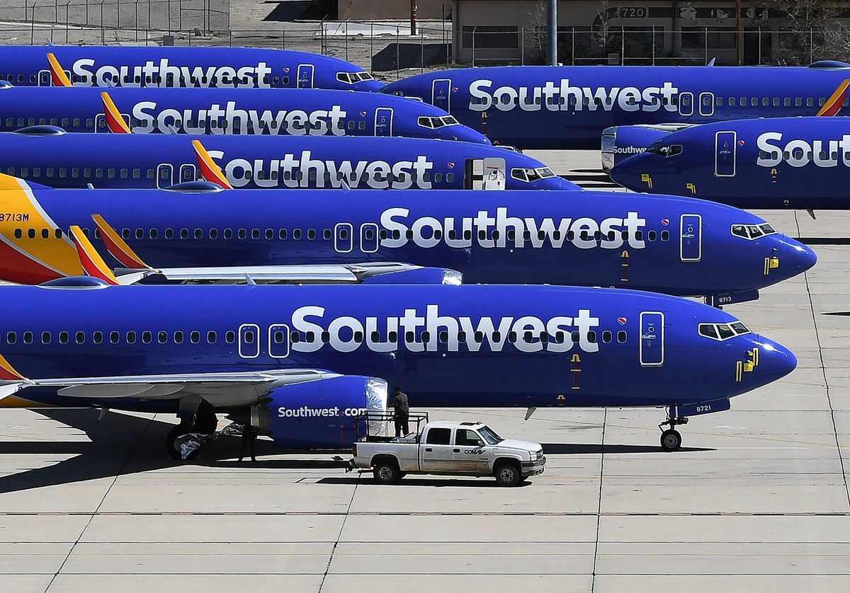 圖為美國西南航空公司的波音737 MAX機隊（2019年3月27日）。（MARK RALSTON/AFP/Getty Images）