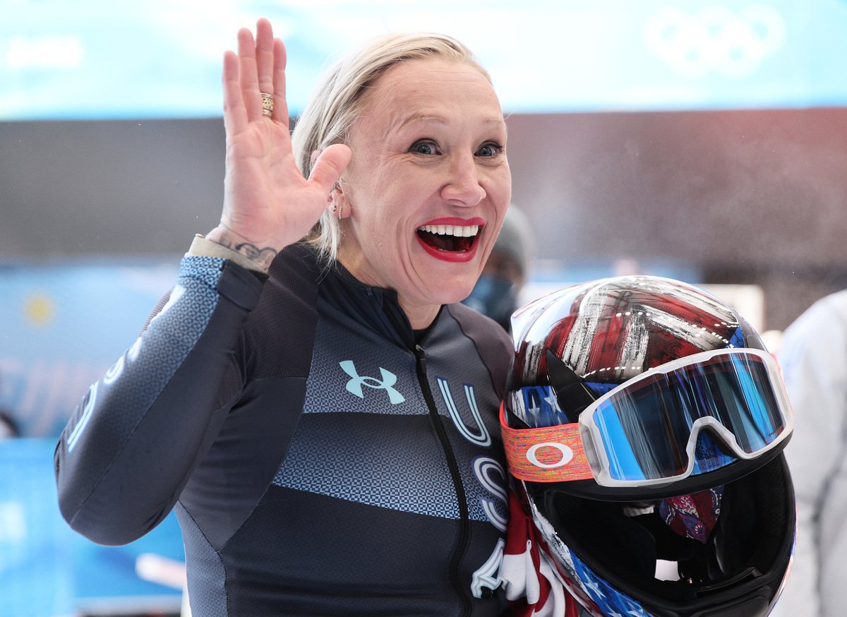 2022年2月14日，美國選手Kaillie Humphries在北京冬奧會女子單人雪車第四組比賽中獲得金牌。（Adam Pretty/Getty Images）