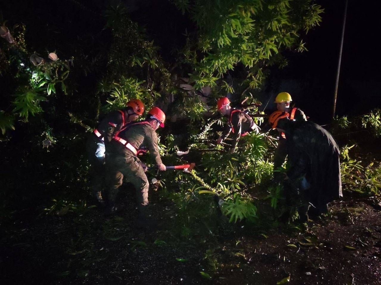 2025年9月26日,颱風「博羅依」過境後,士兵們在東薩馬省(Eastern Samar)聖波利卡波市(San Policarpo)進行清理工作。(Handout/Philippine Army/AFP)