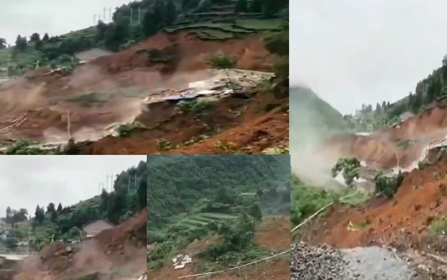 【影片】湖南現大型山泥傾瀉 瞬間吞噬民宅