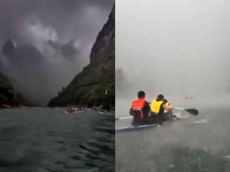 遊客廣西景區玩槳板漂流突遇暴雨 天空秒變黑