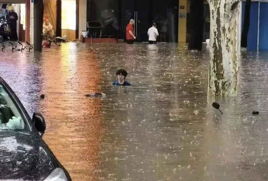 武漢遭遇特大暴雨 武大校門被淹 水深一米