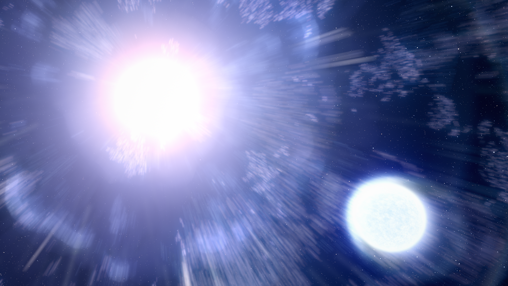 超新星SN 2013ge及其伴星的藝術假想圖。（NASA, ESA, Leah Hustak（STScI））