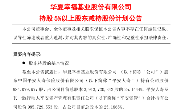 虧損逾九成 平安人壽減持華夏幸福