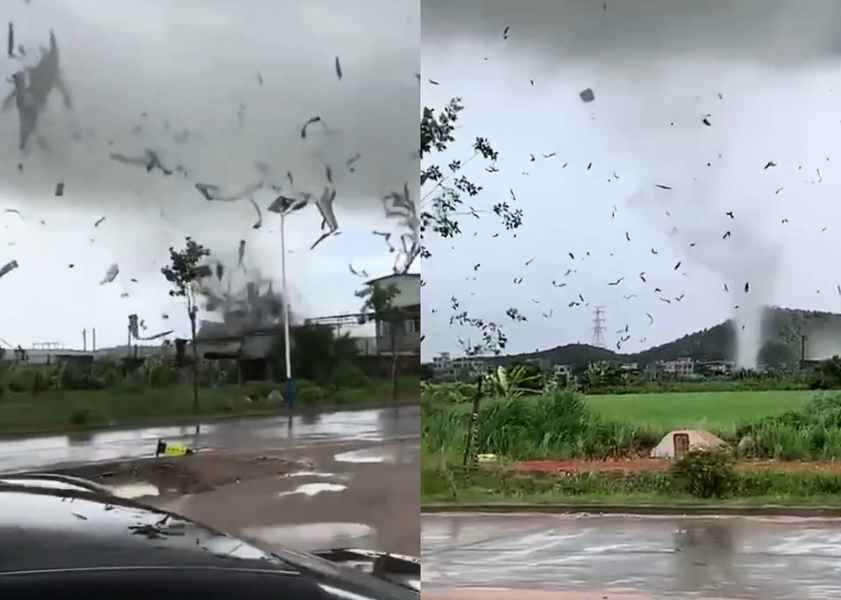 廣東潮州遭龍捲風襲擊 鐵皮碎屑滿天飛（影片）