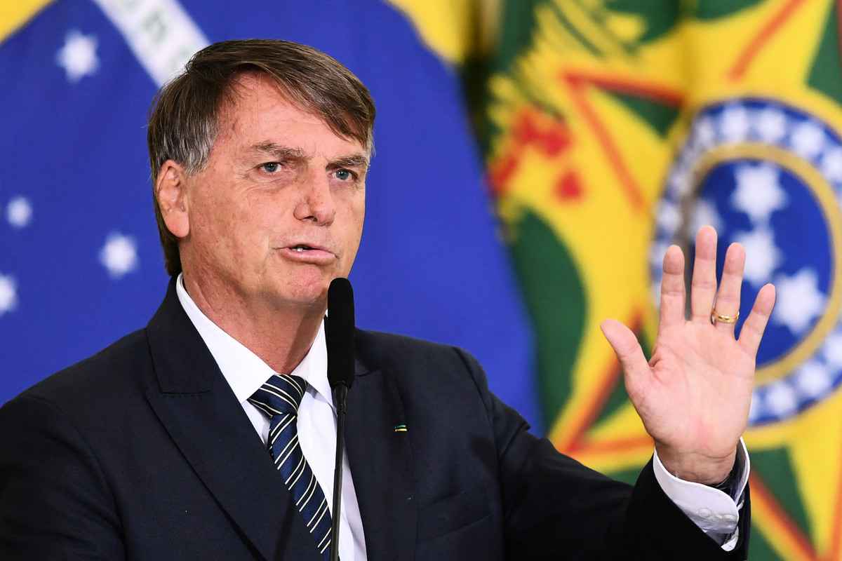 2022年3月25日，巴西總統博爾索納羅（Jair Bolsonaro）在巴西利亞舉行的「收入和機會計劃」啟動儀式上講話。 （Evaristo Sa/AFP via Getty Images）