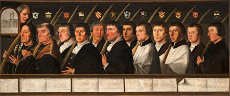 揚‧范‧斯科雷爾（Jan van Scorel）的作品《耶路撒冷朝聖團哈勒姆兄弟會的十二名男子》（Twelve Members of the Haarlem Brotherhood of Jerusalem Pilgrims），約1528年。油彩、畫板，44 7/8 x 108 1/2英吋。弗蘭斯‧哈爾斯博物館，哈勒姆，荷蘭。（Frans Hals Museum, Haarlem／弗蘭斯‧哈爾斯博物館提供）