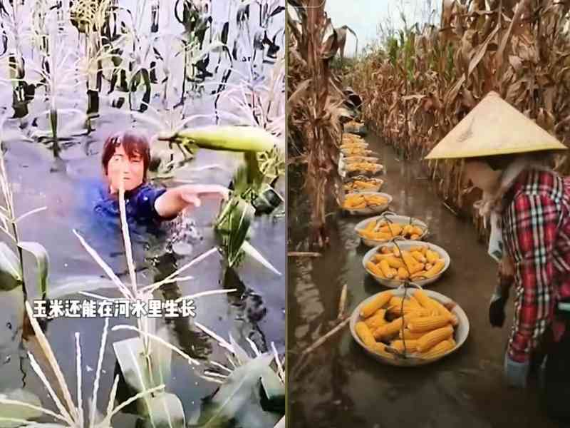 河南秋收遭遇持續降雨 農民下水搶收玉米