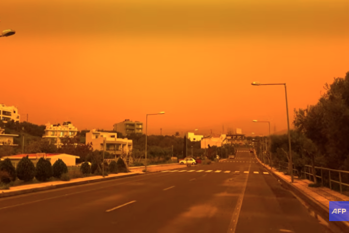 受沙塵暴影響 希臘克里特島天空變橘紅色