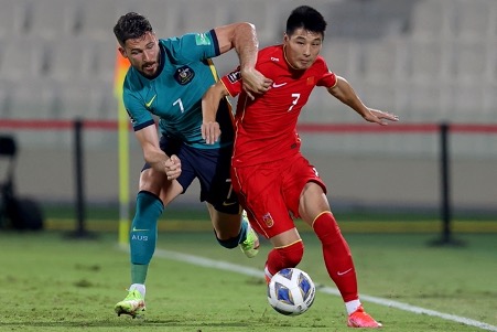 11月16日，亞洲區世界盃預選賽，中國隊1:1戰平澳洲隊。（AFP via Getty Images）