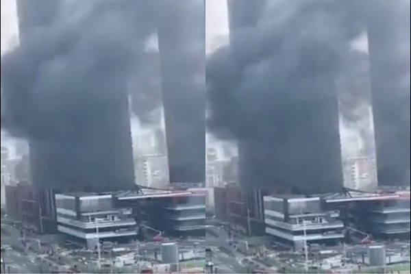 上海一建築起火上熱搜 現場黑煙滾滾