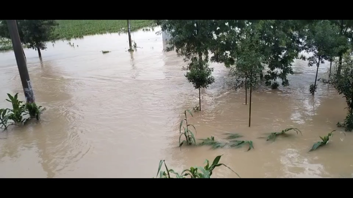 21日下午，輝縣溝西莊村全村約二千多名村民被洪水圍困，面臨斷水、斷電、斷糧的局面，至今救援人員還未到達。（影片截圖）
