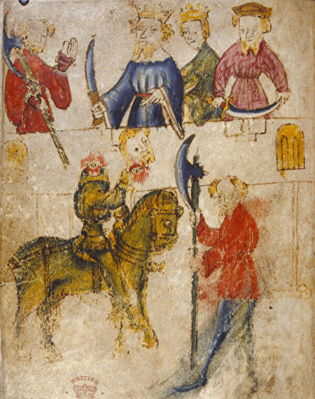 《高文爵士與綠衣騎士》手稿成於大約14世紀，1485年出版。（公共區域）