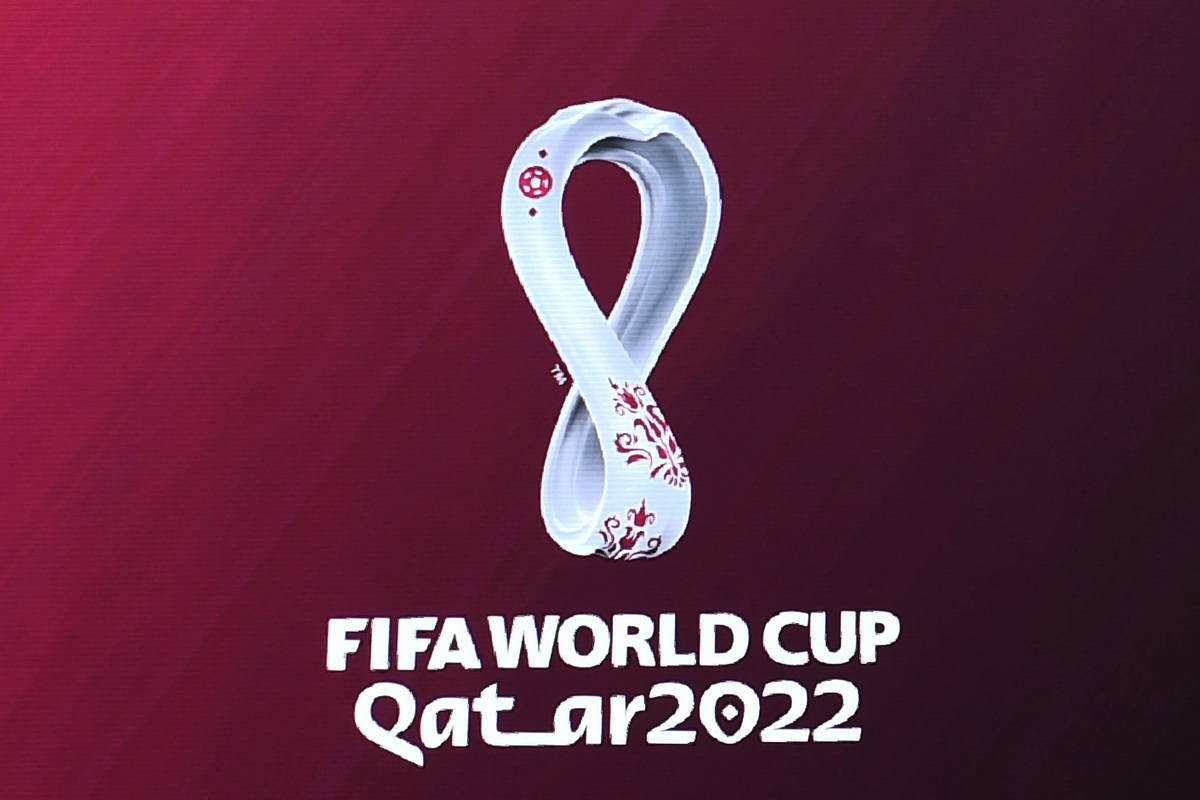 2022年卡塔爾足球世界盃標誌。（Gabriel Bouye/AFP via Getty Images）