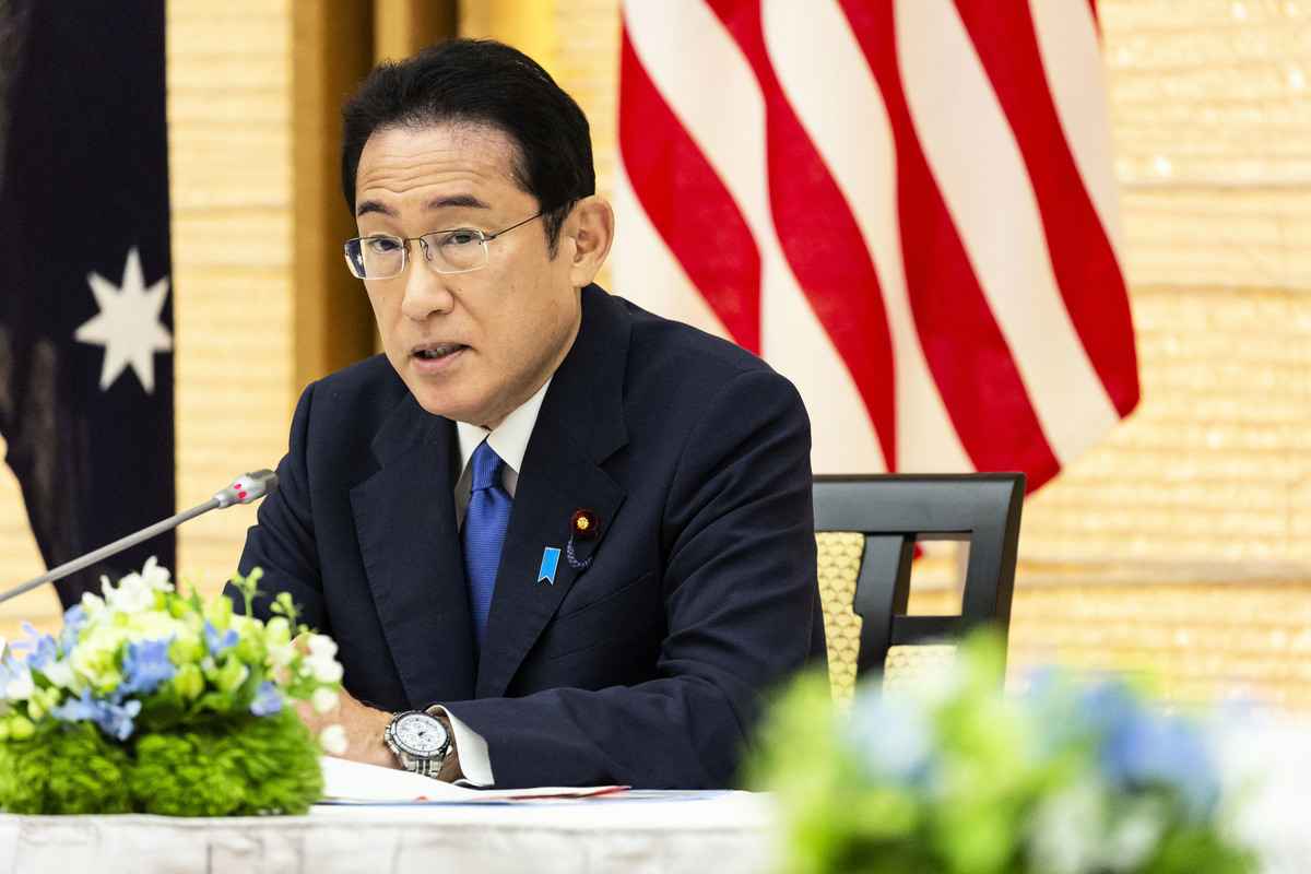 2022年5月24日，日本東京，日本首相岸田文雄出席四方安全對話（Quad）會議。（Yuichi Yamazaki/Pool/AFP/）